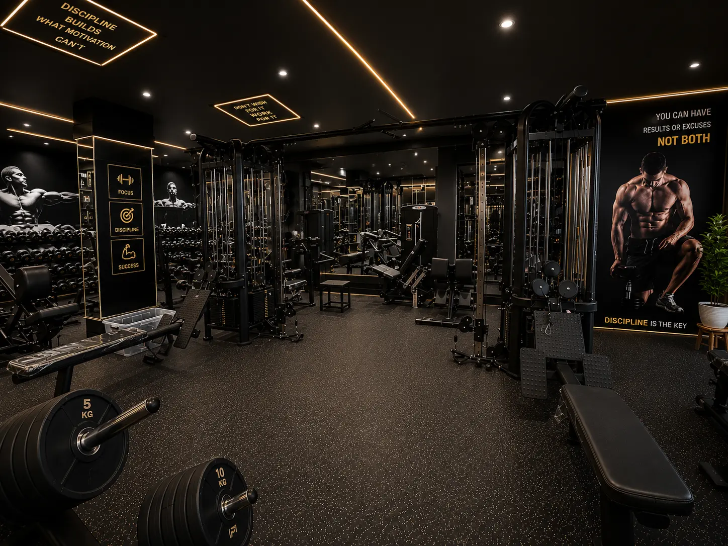 Premium strength floor with motivational wall graphics