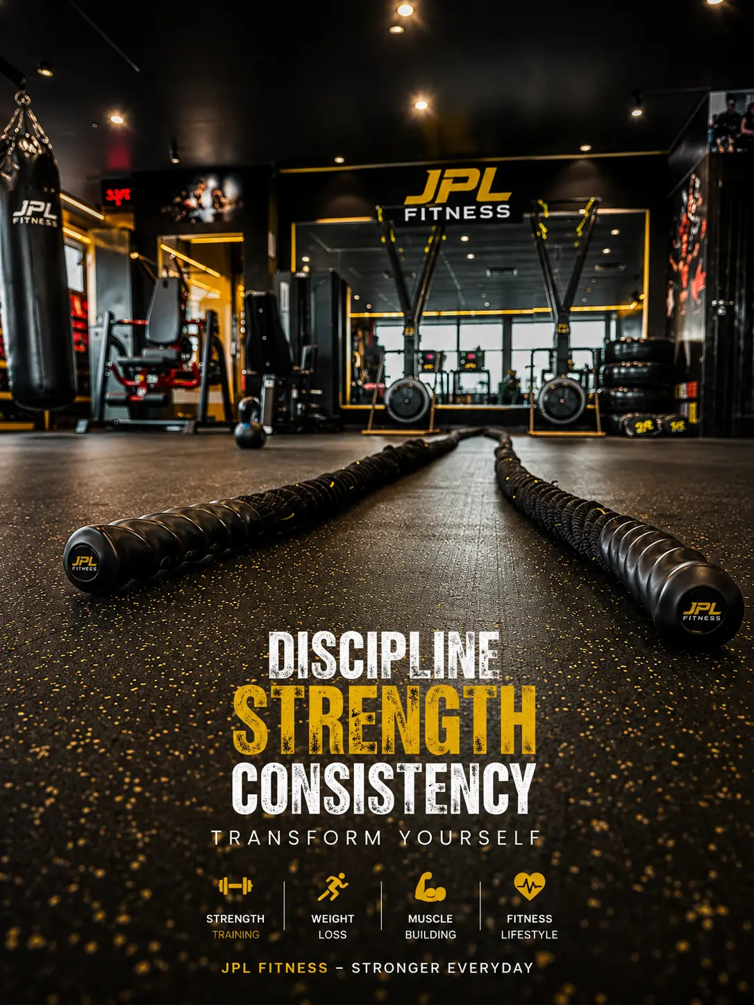 Battle ropes on the JPL Fitness training floor