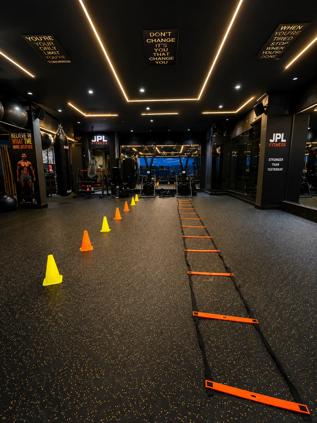Agility ladder and cone drill lane in the functional zone