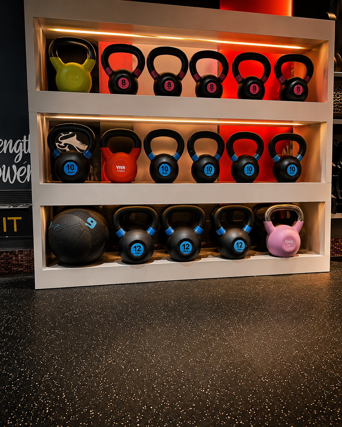 Kettlebell and medicine ball rack in the functional training zone