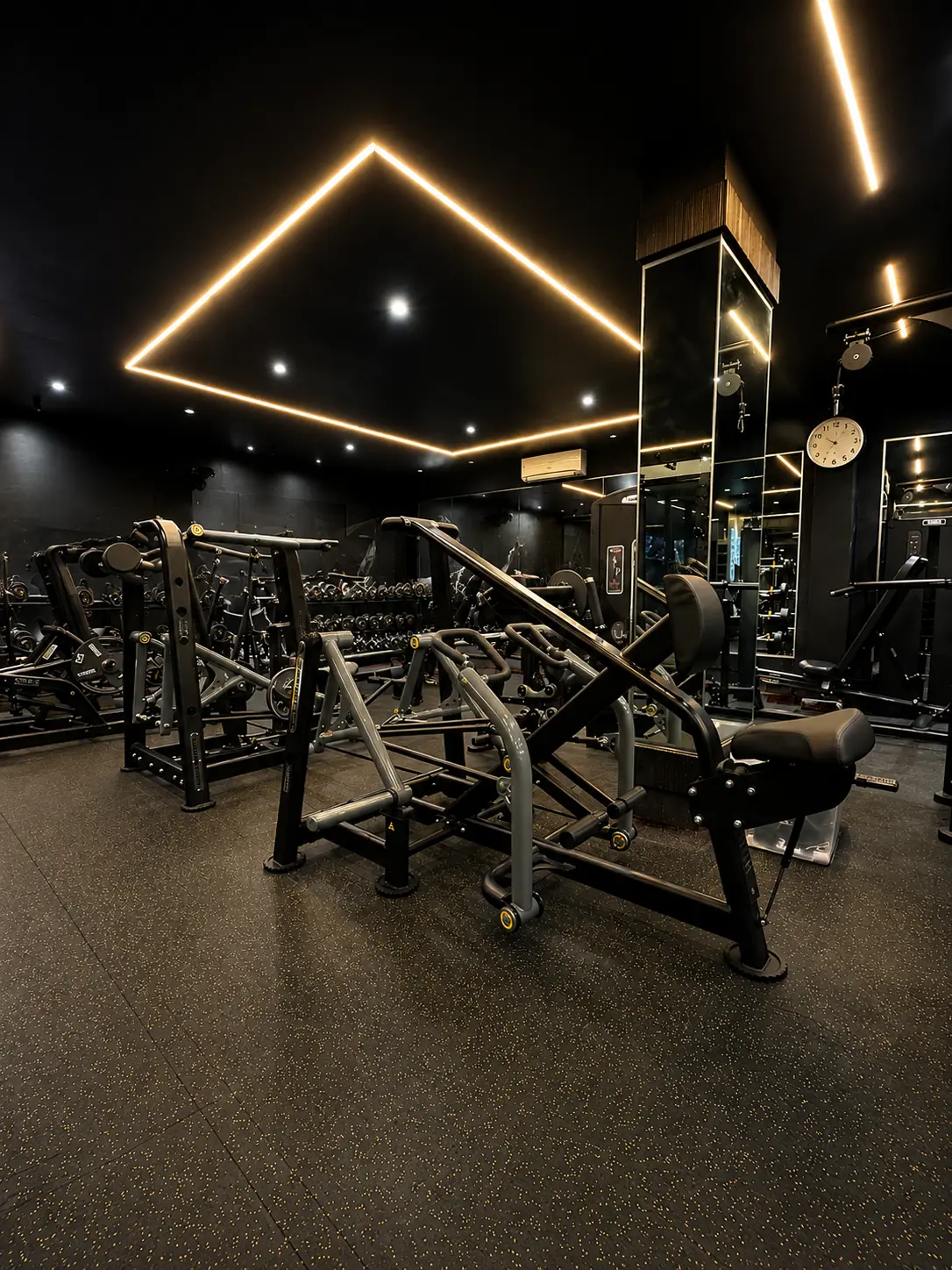 Strength machines and mirrored training area