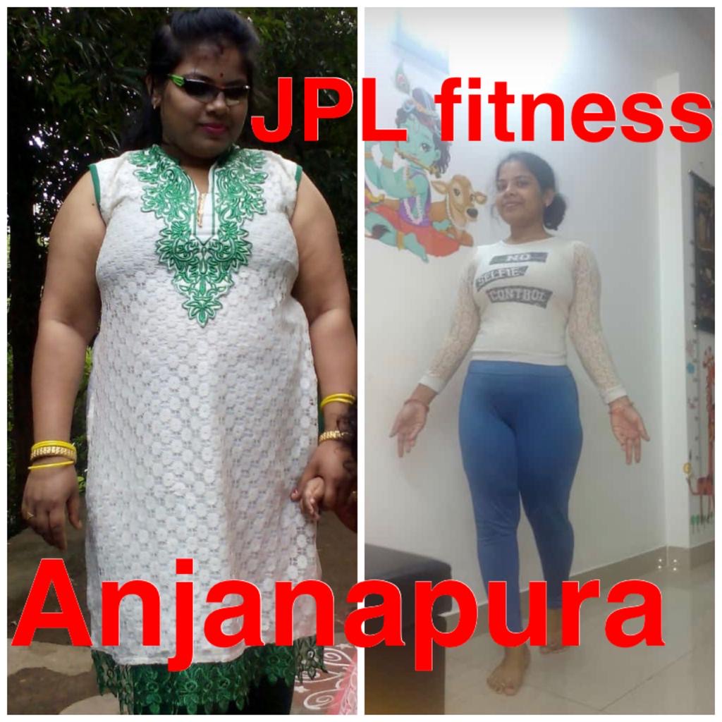 Female member weight loss transformation at JPL Fitness Anjanapura