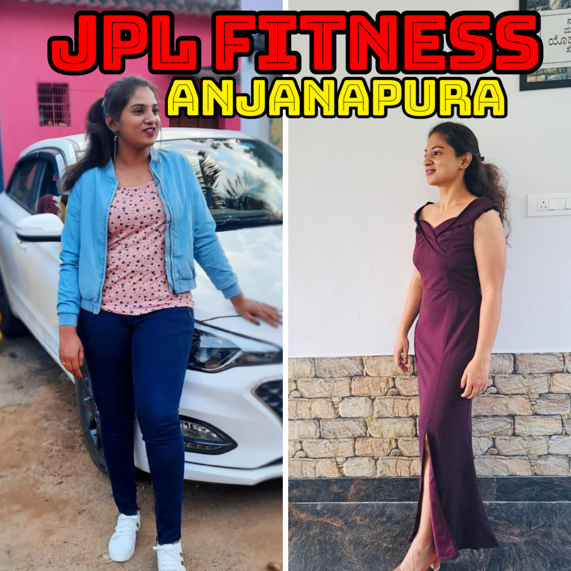 Female member weight loss transformation at JPL Fitness Anjanapura