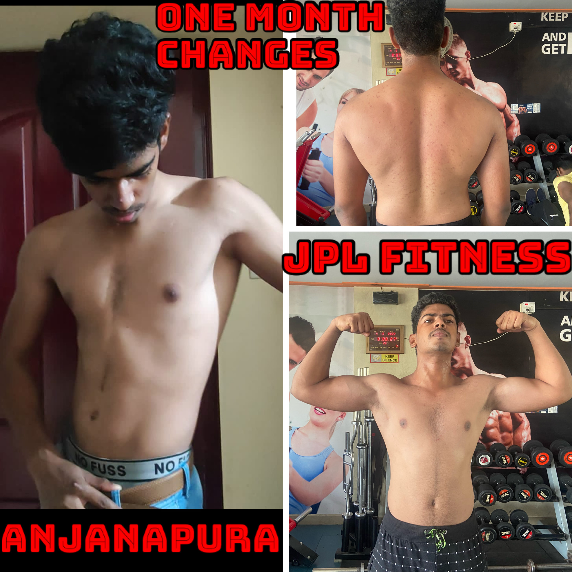 Male member one month transformation at JPL Fitness Anjanapura