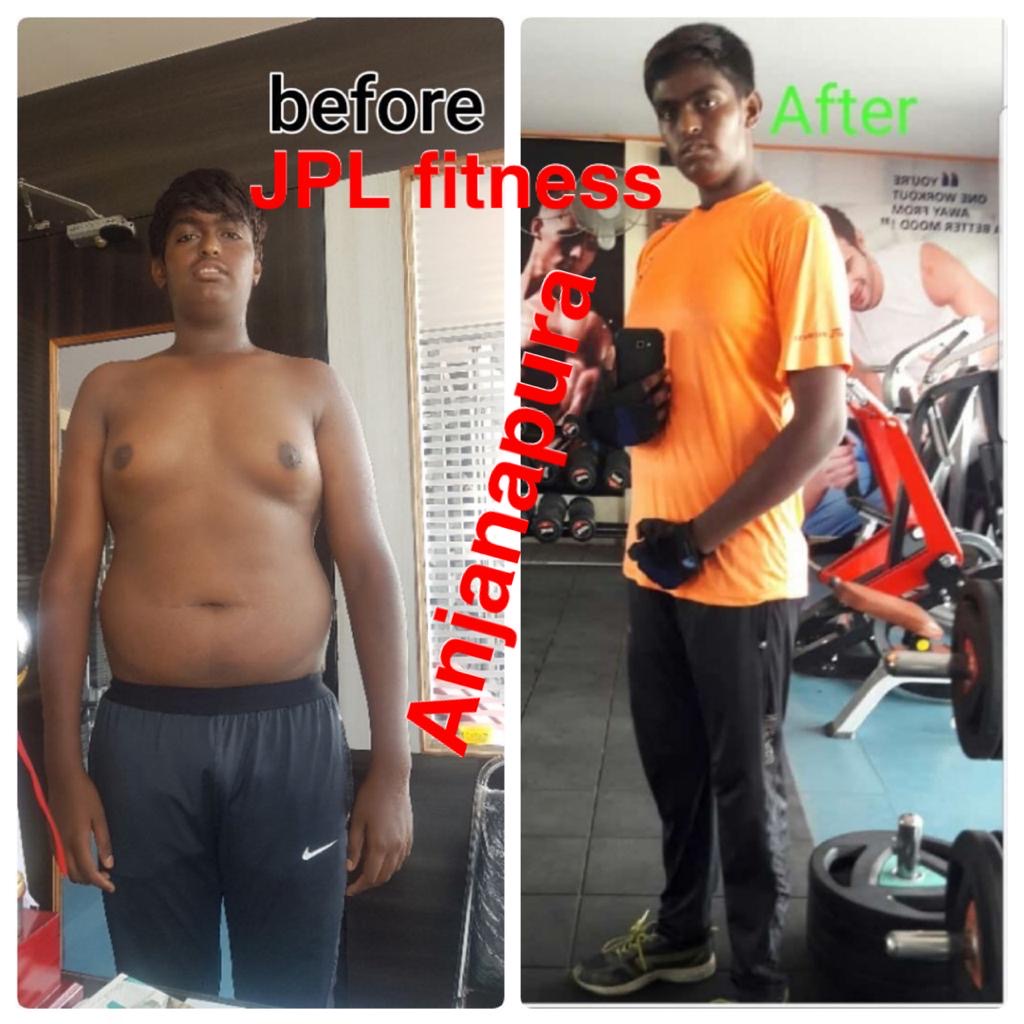 Male member before and after fat loss at JPL Fitness Anjanapura