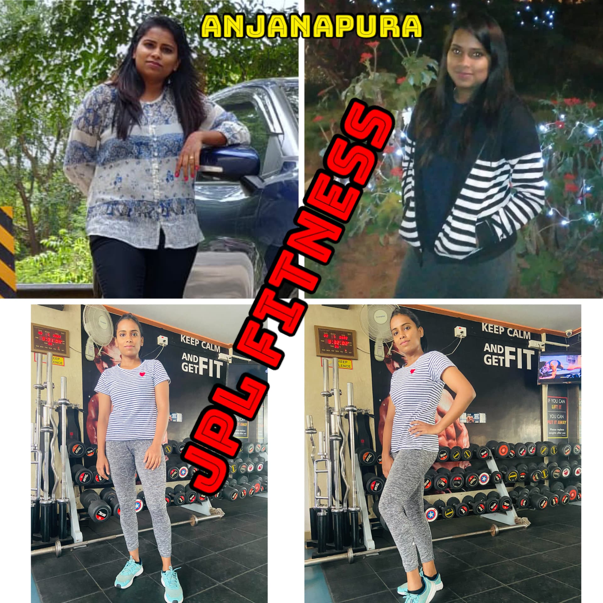 Female member fitness transformation at JPL Fitness Anjanapura