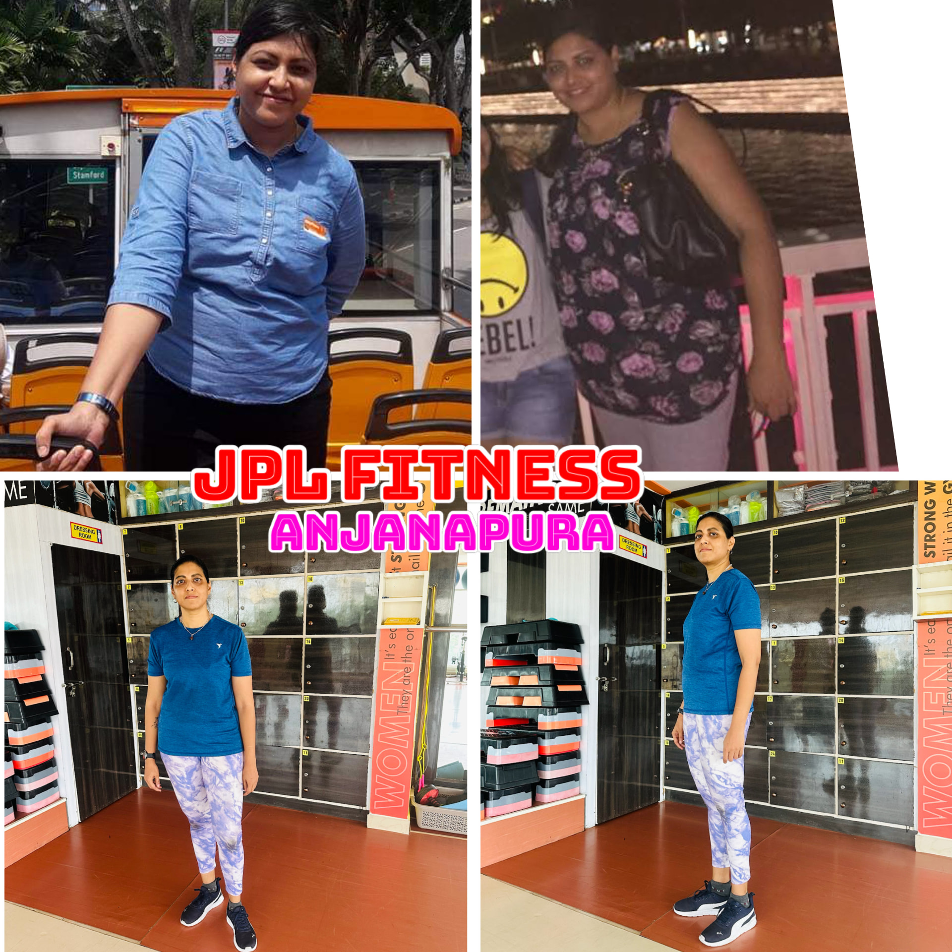 Female member weight loss and toning transformation at JPL Fitness