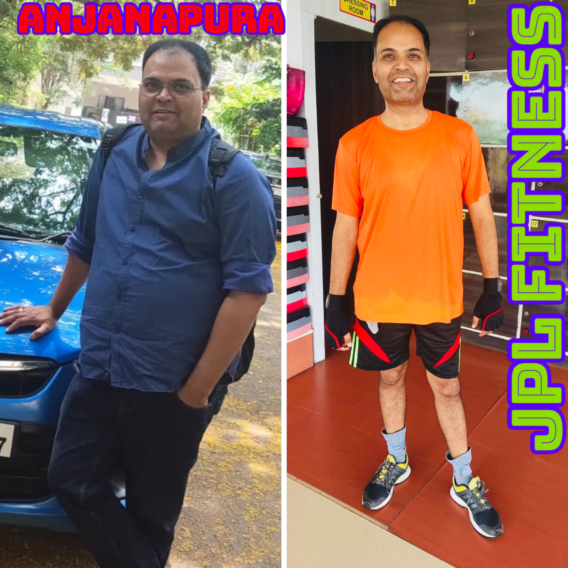 Male member weight loss transformation at JPL Fitness Anjanapura