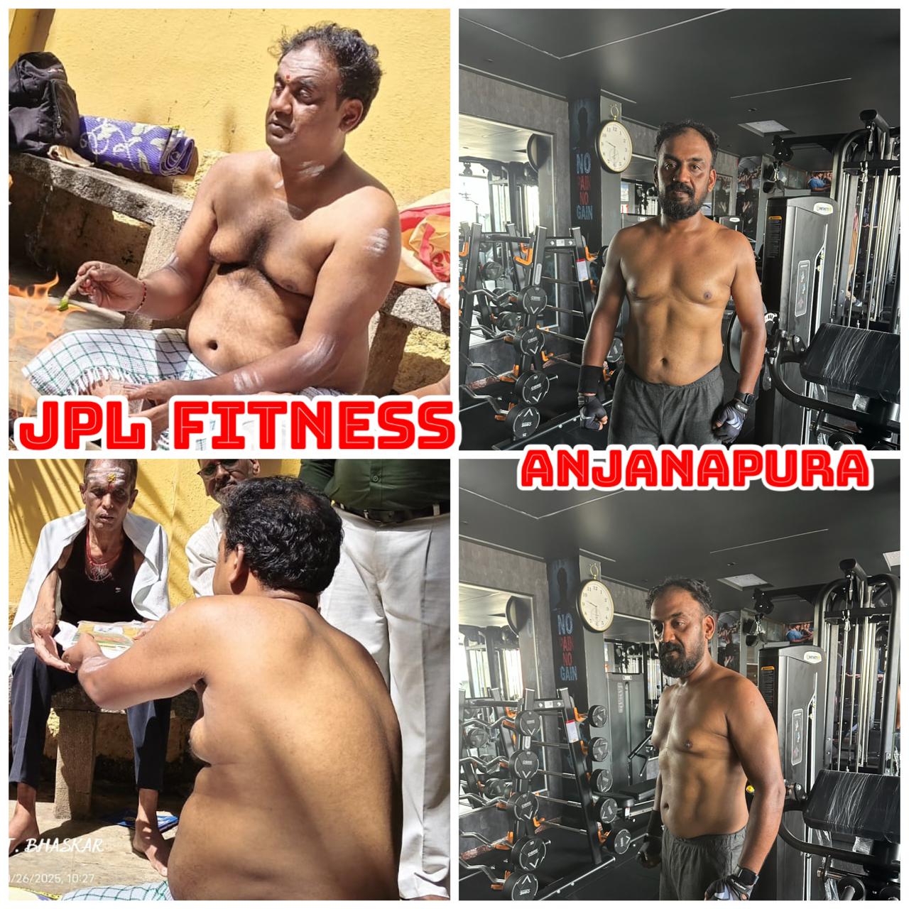 Male member belly fat loss transformation at JPL Fitness Anjanapura