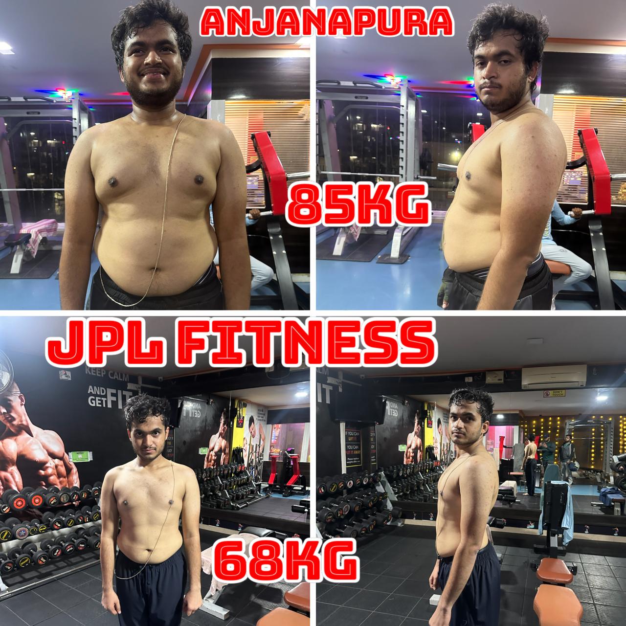 Male member 85kg to 68kg weight loss transformation at JPL Fitness Anjanapura