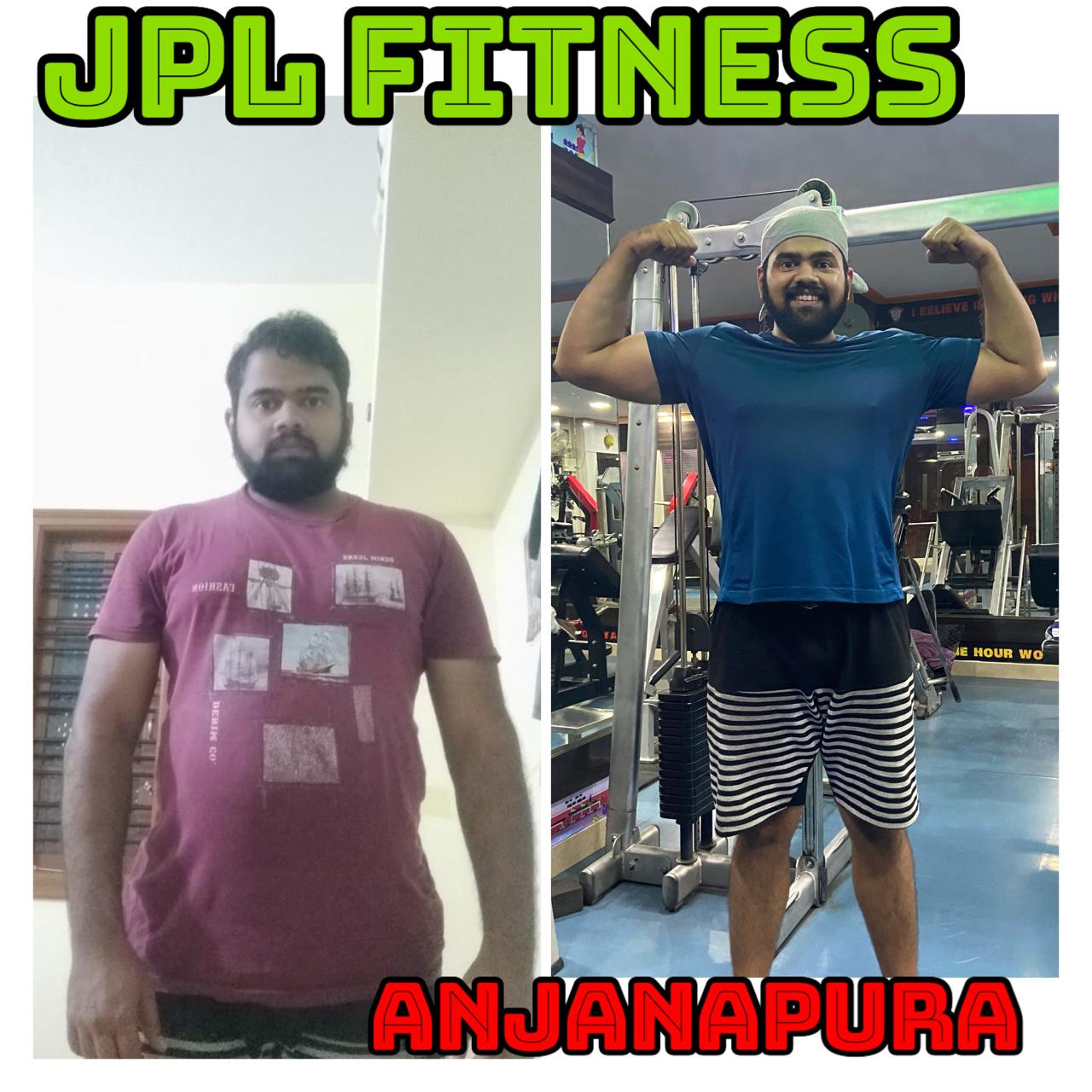 Male member muscle gain and strength transformation at JPL Fitness Anjanapura