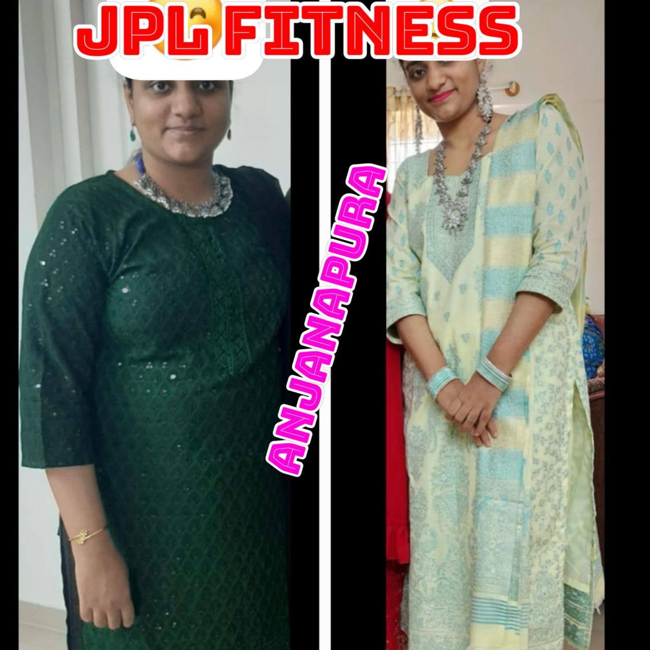Female member weight loss transformation at JPL Fitness Anjanapura