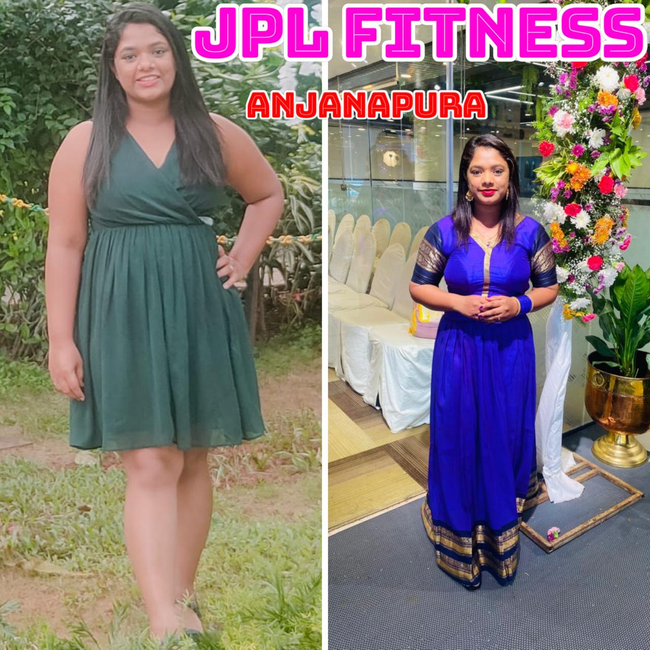 Female member weight loss and toning transformation at JPL Fitness Anjanapura